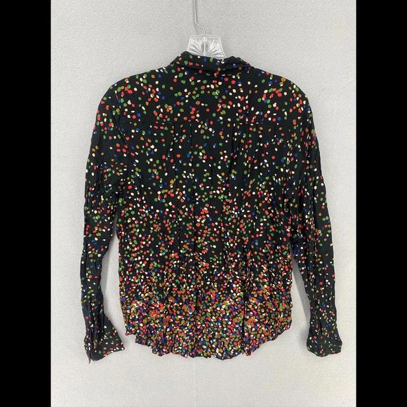 Antrophology Maeve Button Down Women’s 4 Black Wynwood Confetti Polka Dot Blouse - Picture 2 of 9